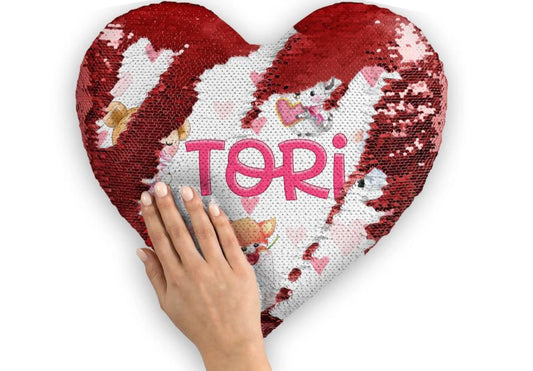 Heart shaped sequin pillow